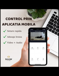 RESIGILAT - Hranitor automat Smart SHAW® pentru caini si pisici cu Camera Video infrarosu, Aplicatie telefon, Programabil, 4L