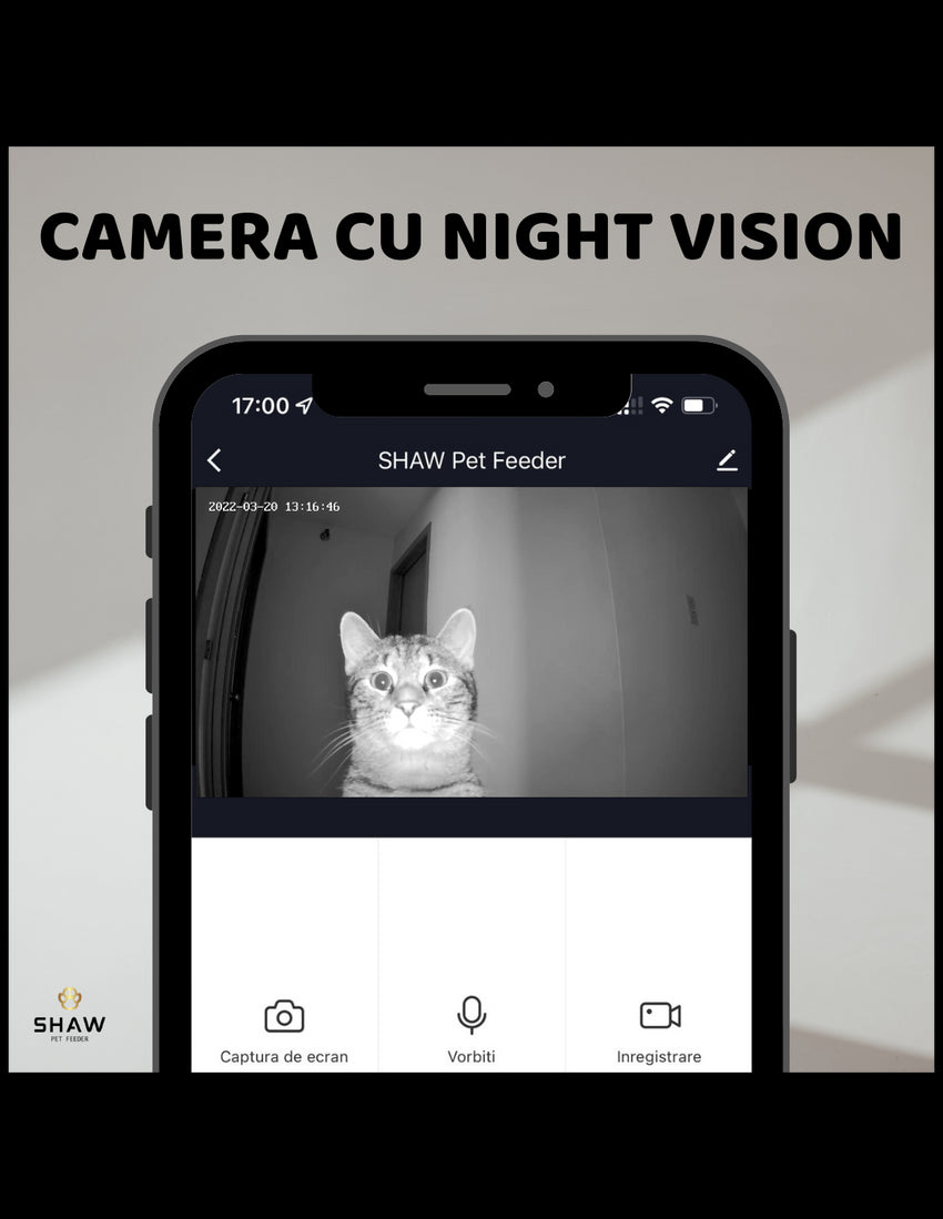 RESIGILAT - Hranitor automat Smart SHAW® pentru caini si pisici cu Camera Video infrarosu, Aplicatie telefon, Programabil, 4L