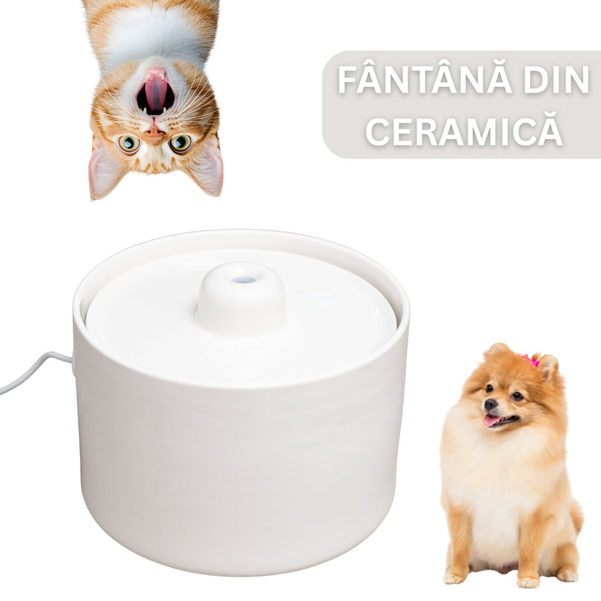 Fantana de apa SHAW® din ceramica, silentioasa, sistem filtrare, 2L