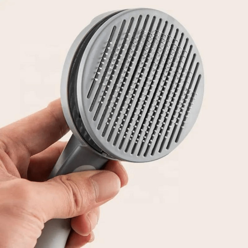 Perie SHAW® pentru curatarea si ingrijirea parului de caini si pisici cu buton auto-curatare, Gri