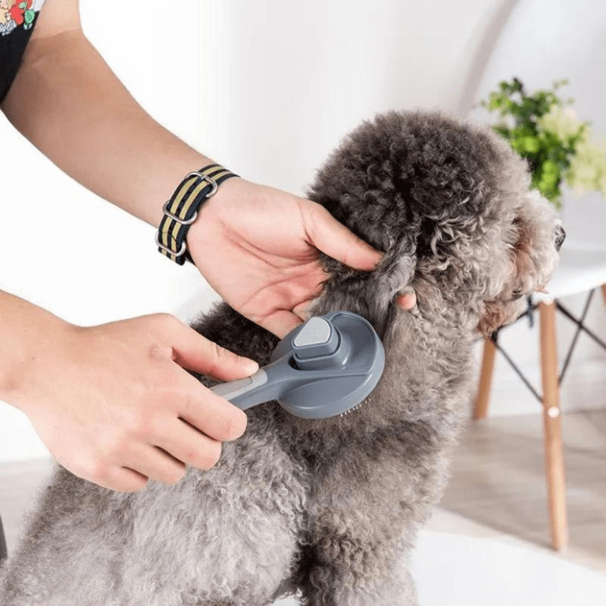 Perie SHAW® pentru curatarea si ingrijirea parului de caini si pisici cu buton auto-curatare, Gri