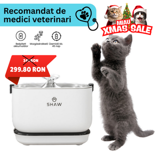 Fantana de apa SHAW® PRO V3 cu baterie si senzor inteligent, pompa prin inductie, sistem filtrare, silentioasa, Alb