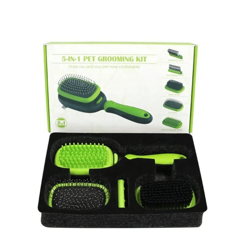 Perie multifunctionala SHAW® 5 in 1 pentru caini si pisici, verde
