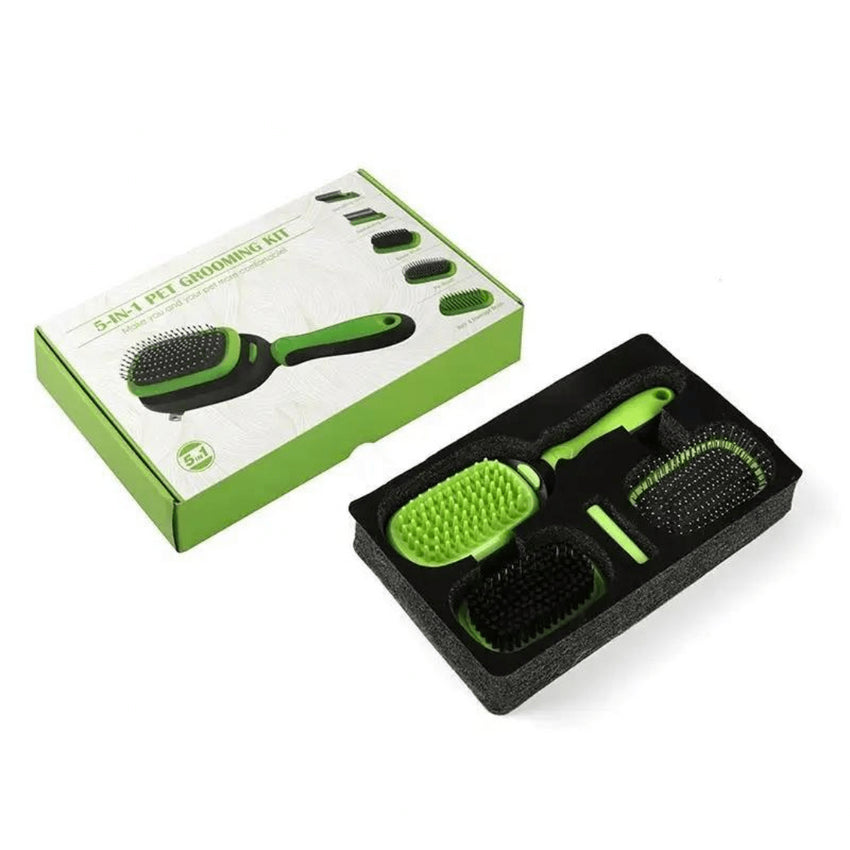 Perie multifunctionala SHAW® 5 in 1 pentru caini si pisici, verde