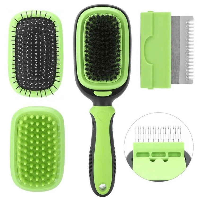 Perie multifunctionala SHAW® 5 in 1 pentru caini si pisici, verde