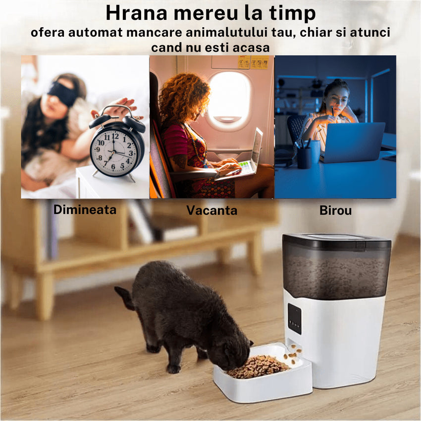 RESIGILAT - Hranitor automat SHAW® pentru caini si pisici, aplicatie mobila, 3L, programare hranire, WiFi