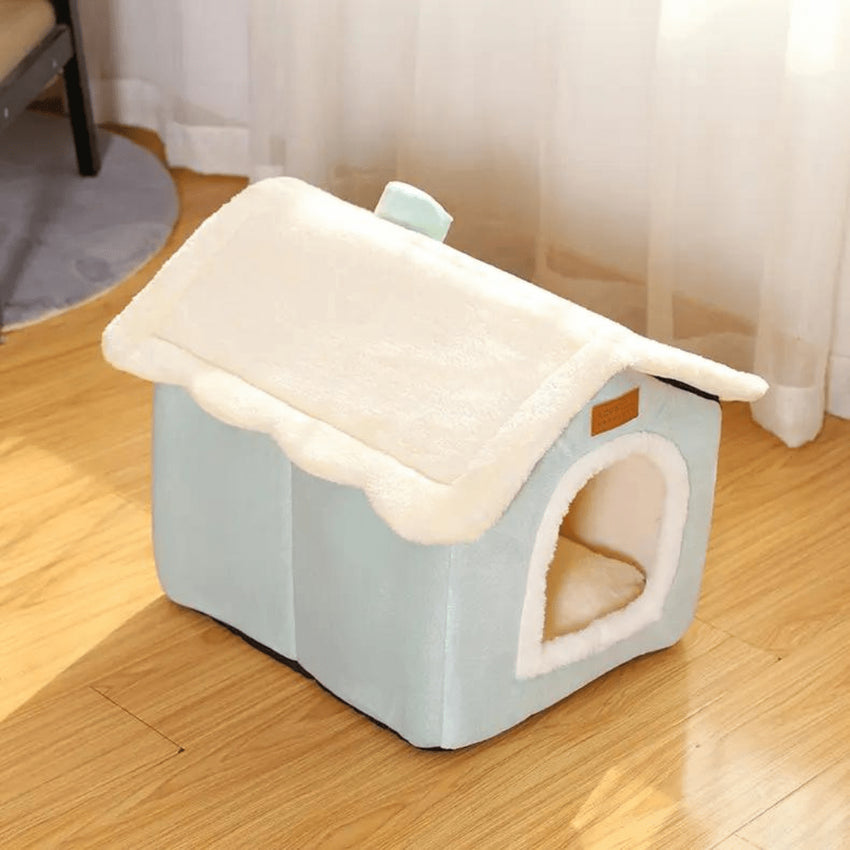 Casuta textila pliabila SHAW®, pentru caini si pisici, calduroasa, 40x32 x35 cm, albastru