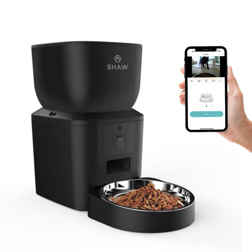 RESIGILAT - Hranitor automat smart SHAW® pentru caini si pisici cu camera reglabila, aplicatie mobila, 4L, programare hranire