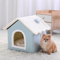 Casuta textila pliabila SHAW®, pentru caini si pisici, calduroasa, 40x32 x35 cm, albastru