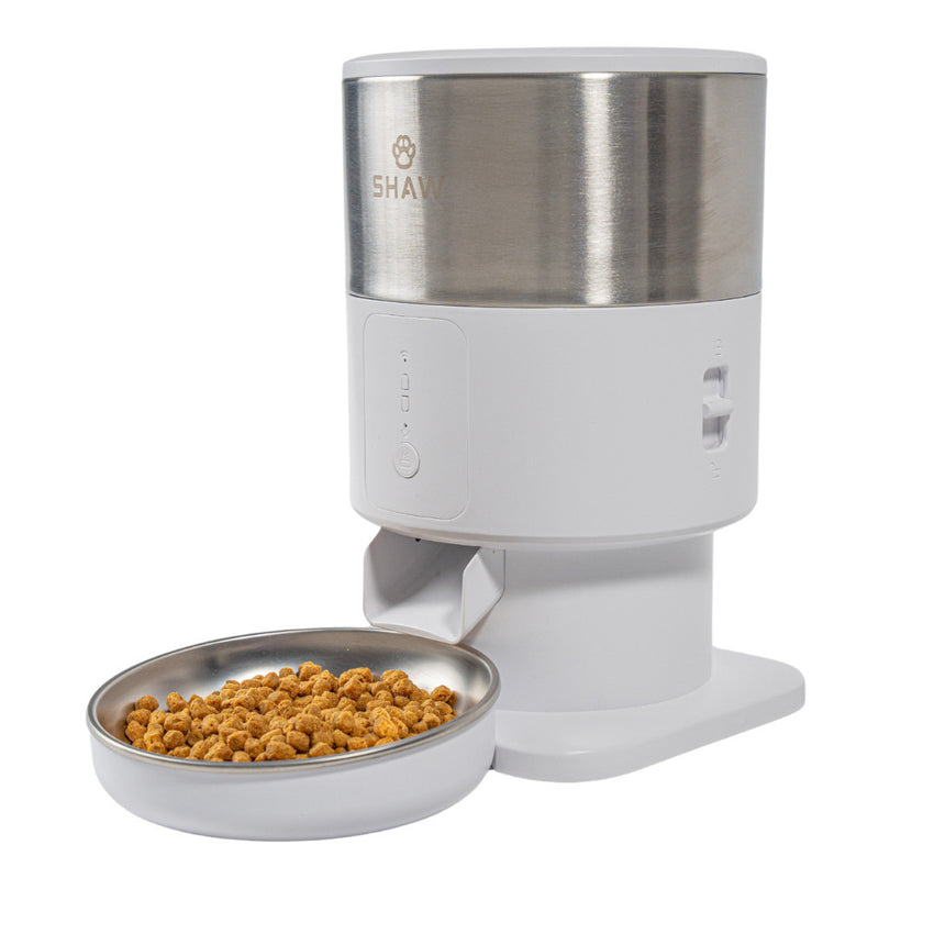 RESIGILAT - Hranitor automat Smart SHAW® PRO V3 mini pentru caini si pisici, Aplicatie mobila, Programare hrana, Alb