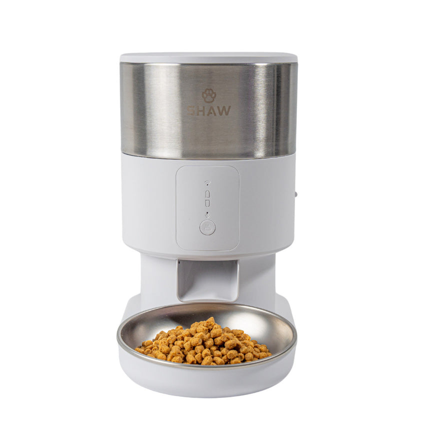 RESIGILAT - Hranitor automat Smart SHAW® PRO V3 mini pentru caini si pisici, Aplicatie mobila, Programare hrana, Alb
