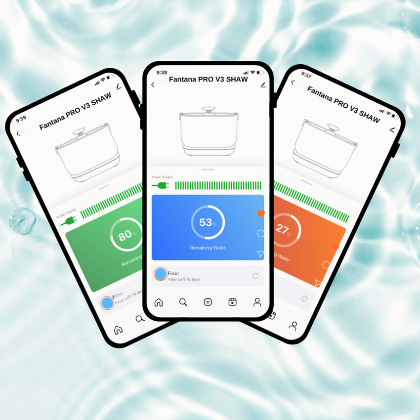 RESIGILAT - Fantana de apa smart SHAW® PRO V3 cu baterie si senzor, aplicatie mobila, sterilizare UV, pompa wireless