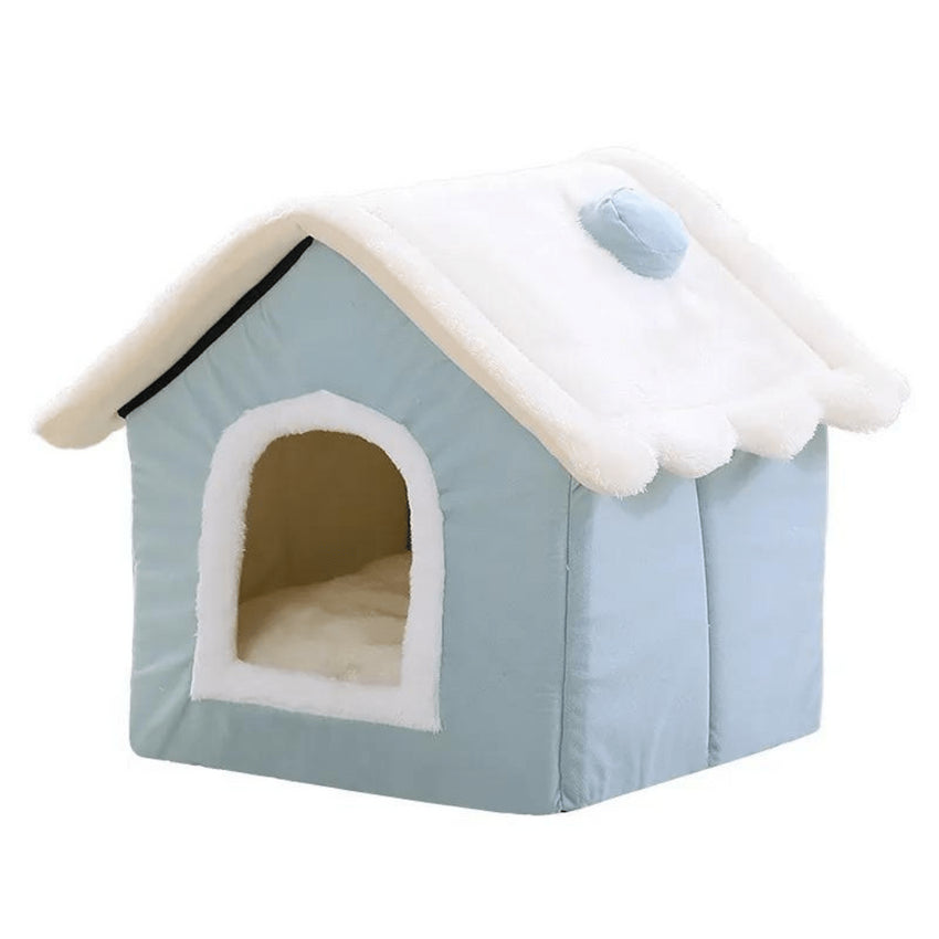 Casuta textila pliabila SHAW®, pentru caini si pisici, calduroasa, 40x32 x35 cm, albastru