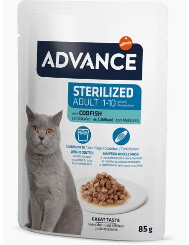 Hrana umeda pentru pisici sterilizate, cu cod - ADVANCE Cat Wet Sterilized Cod 86g
