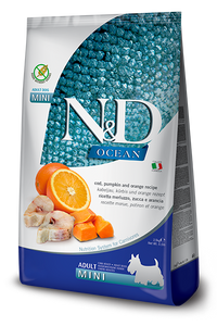 Hrana uscata caini Farmina N&D Ocean cu cod, dovleac si portocala adult talie mica 2.5kg