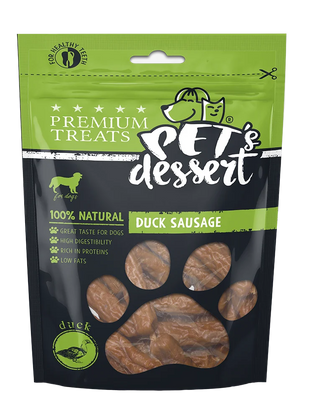 Pet's Dessert, Recompense pentru Câini, Cârnăciori cu Rață, 80g