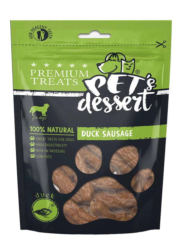 Pet's Dessert, Recompense pentru Câini, Cârnăciori cu Rață, 80g