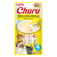 Recompense lichide pentru pisici cu pui, branza si vita Churu Cat, Inaba