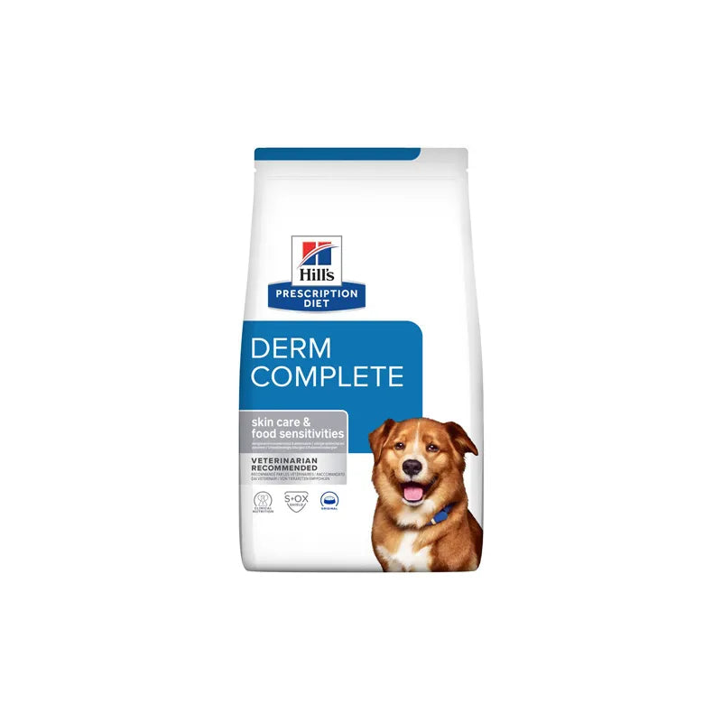 Hrana Uscata Dietetica pentru Caini Hill’s Prescription Diet Derm Complete 4kg, Suport pentru Piele Sensibila si Alergii