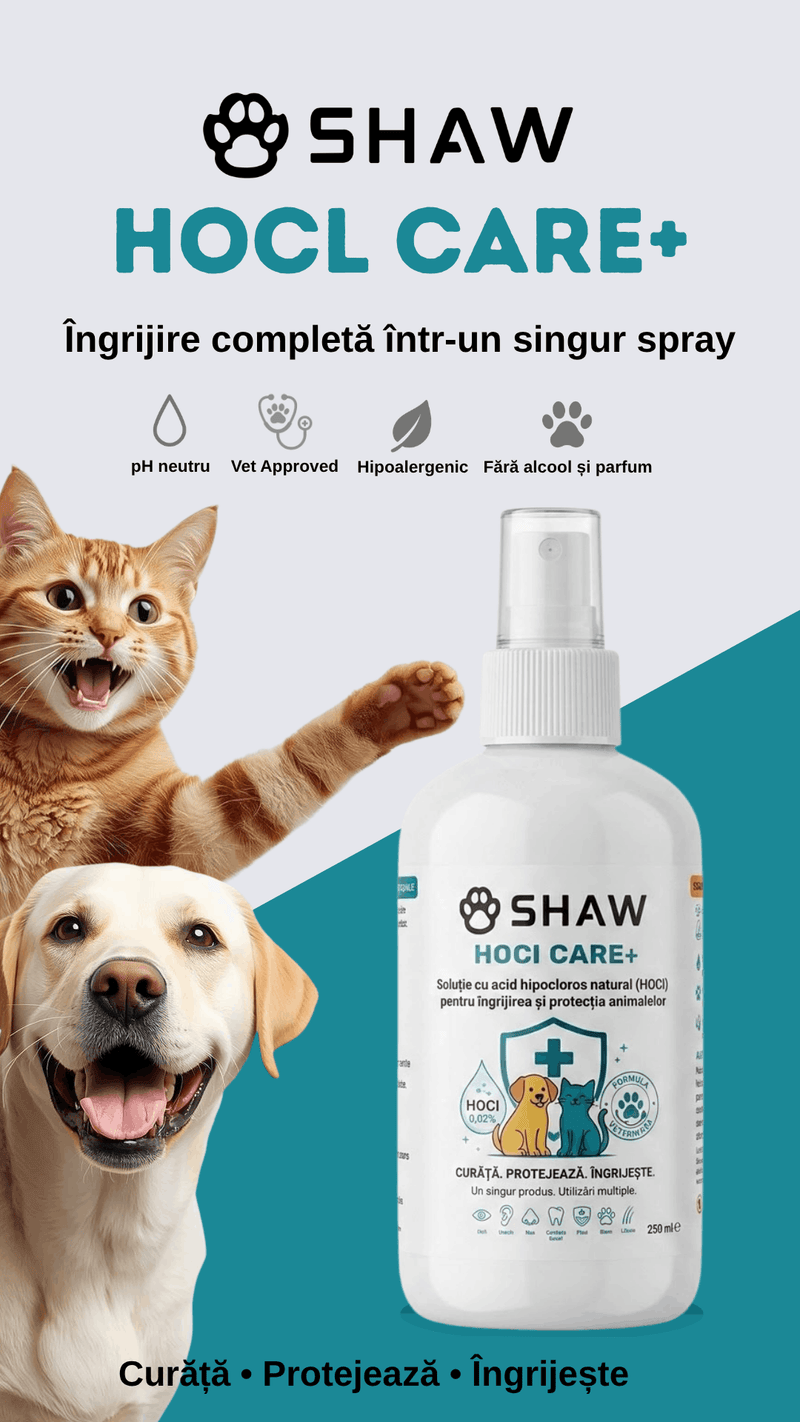 Solutie SHAW cu acid hipocloros HOCl CARE +, pentru caini si pisici, non-toxic, hipoalergenic, fara alcool si parfum