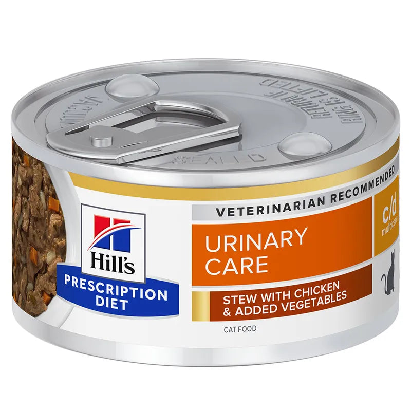 Hrana Umeda Dietetica pentru Pisici Hill’s Prescription Diet c/d cu Pui si Legume 82g, Suport Urinar