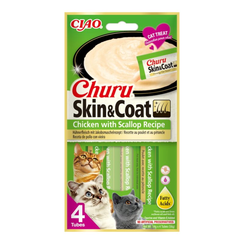Topping cremos pentru pisici, cu pui si scoica, pentru piele si blana - CHURU Cat Skin & Coat Chicken with Scallop Recipe