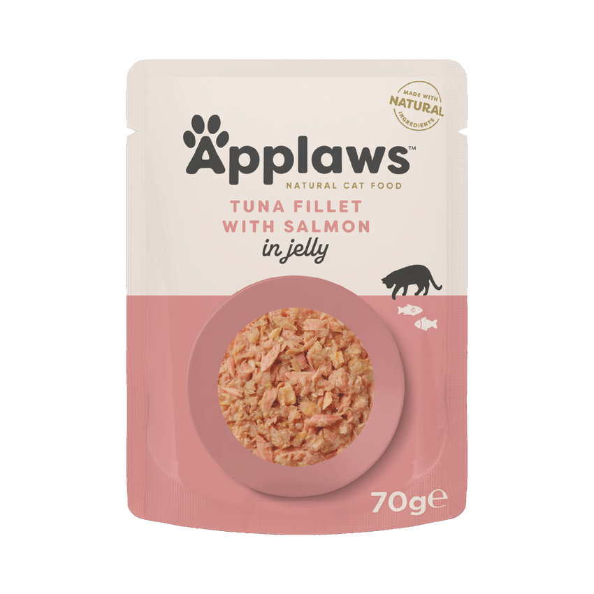 Hrana umeda pentru pisici - APPLAWS Cat Plic File de Ton cu Somon si Sparanghel in Supa 70g