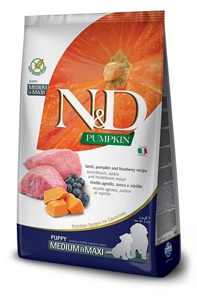 Hrana uscata pentru catei - Farmina N&D Pumpkin Caine Puppy Medium/Maxi Miel si Afine 2,5kg