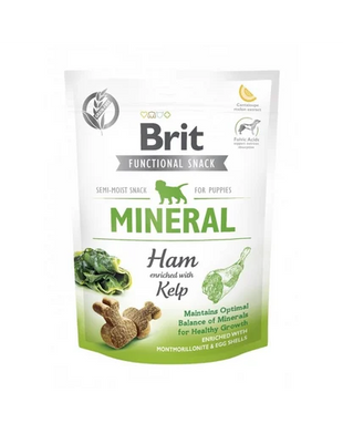 Gustari pentru Catei Brit Care Dog Snack Mineral cu Sunca 150g, Recompense pentru Dezvoltare si Sanatate Dentara