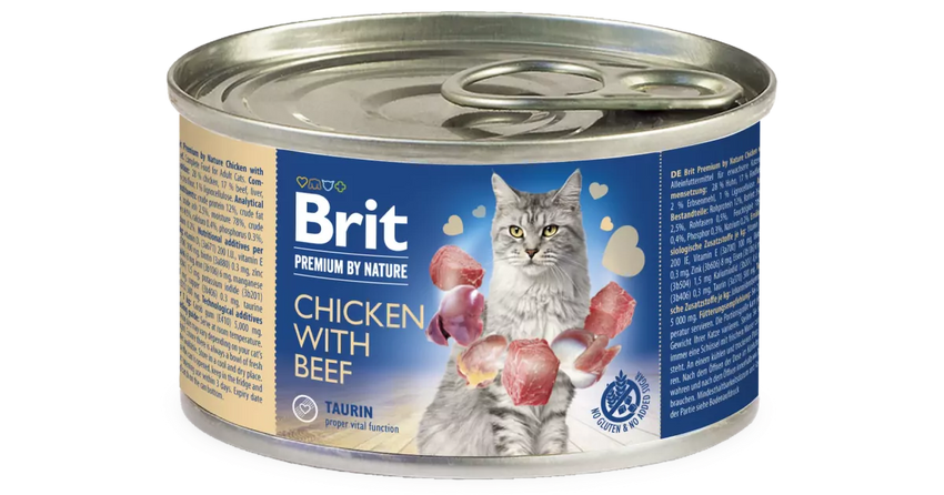 Hrana umedă complementară pentru pisici - BRIT Premium by Nature Cat CHK + Beef 200g