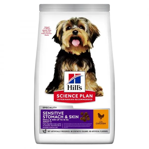 Hrana Uscata pentru Caini Talie Mica Hill’s Science Plan Sensitive Stomach & Skin cu Pui 1.5kg, Digestie Usoara