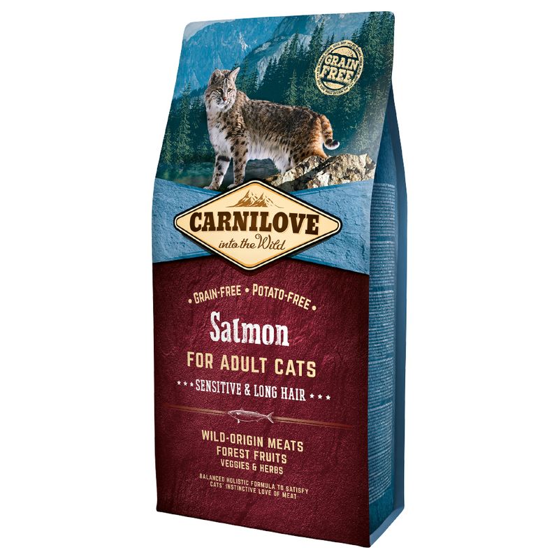 Hrana uscata premium pentru pisici sensibile si cu blana lunga - CARNILOVE Salmon Cats Sensitive & Long Hair