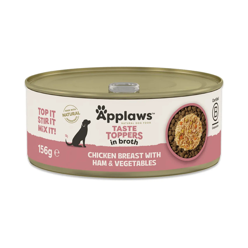 Applaws Hrana Umeda Caini Topper, cu Pui, Sunca si Legume in Supa, Natural, Fara Cereale, 156g