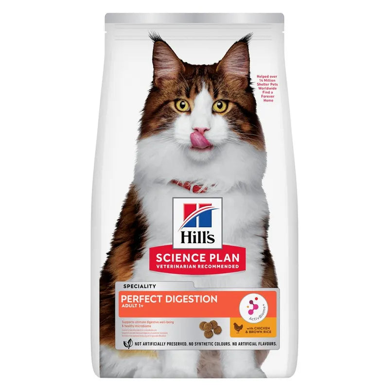 Hrana Uscata pentru Pisici Adulte Hill’s Science Plan Perfect Digestion cu Pui 1.5kg, Digestie Sanatoasa si Microbiom Echilibrat
