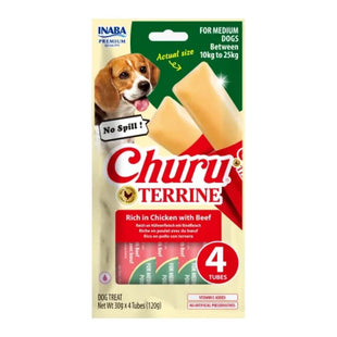 Terrina (paste) pentru caini de talie medie cu pui si vita Churu Dog Terrine, Inaba