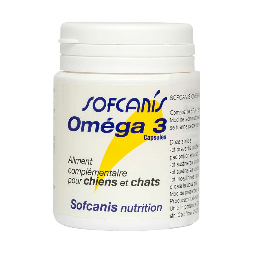 Supliment cu Omega-3 pentru sistemul imunitar la caini si pisici Sofcanis Omega 3, 50 capsule, Laboratoires Moureau