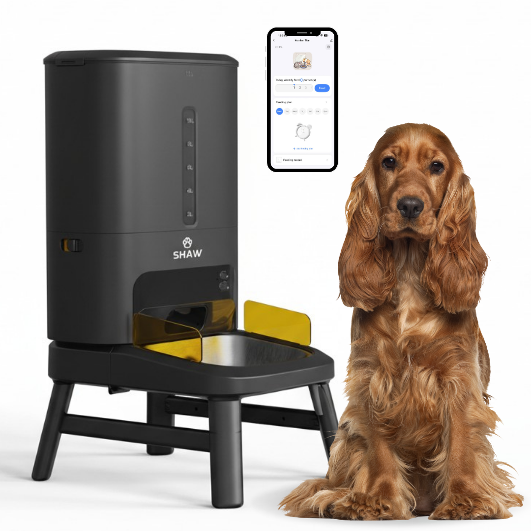 Hranitor automat smart SHAW® Titan pentru caini, aplicatie mobila, 15L, programare hranire, negru