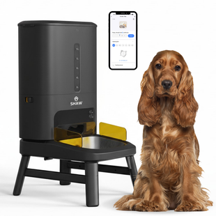 Hranitor automat smart SHAW® Titan pentru caini, aplicatie mobila, 15L, programare hranire, negru