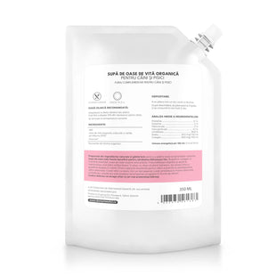 Supă de oase de vită organică pentru câini și pisici Doctor Totolici, cu dop resigilabil, 350 ml