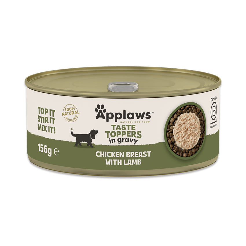 Applaws Hrana Umeda Caini Topper, cu Pui si Miel in Sos, Natural, Fara Cereale, 156g