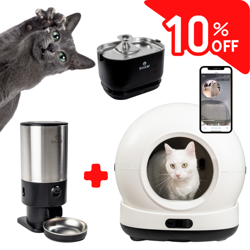 Kit Litiera Ultra View Negru, Hranitor PRO V3 cu camera Negru, Fantana de apa PRO V3 cu aplicatie Negru