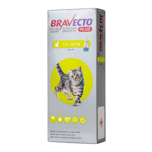 Antiparazitar spot-on pentru pisici 1,2-2,8 kg Bravecto Plus 112,5mg, 1 pipeta, MSD