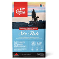 Hrana uscata caini adulti Orijen Six Fish 2kg cu 6 tipuri de peste, fara cereale, bogata in proteine animale premium