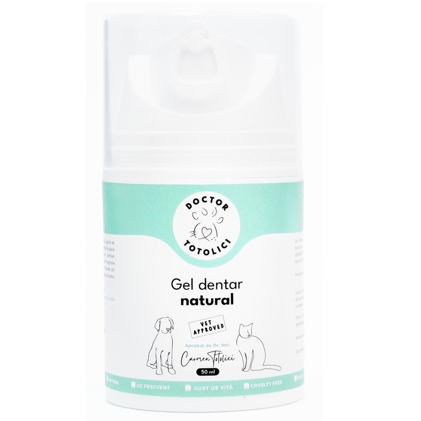 Gel dentar natural pentru câini și pisici Doctor Totolici, 50 ml + periuță tip degetar din silicon cadou
