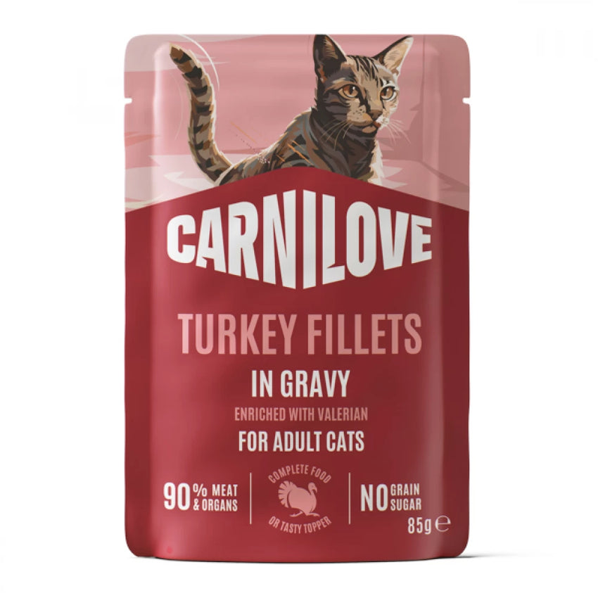 Carnilove Hrana Umeda Pisici Adulte Plic Gravy, cu Curcan si Valeriana, Fara Cereale, 85g
