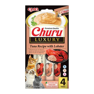 Gustari pentru pisici Inaba Churu Cat Luxury Tuna Recipe with Salmon 4x14g – snack cremos, cu ton si somon, fara cereale