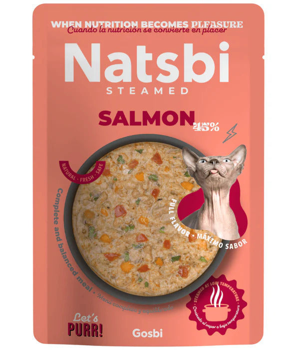 Hrana umeda pentru pisici cu somon la abur Natsbi Cat, 80g
