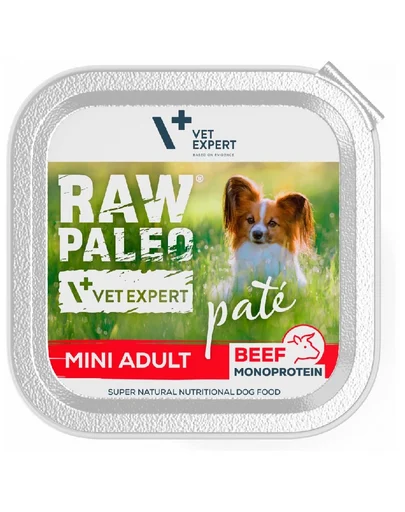 Hrana umeda cruda tip pate pentru caini adulti talie mica, cu vita, Raw Paleo, VetExpert