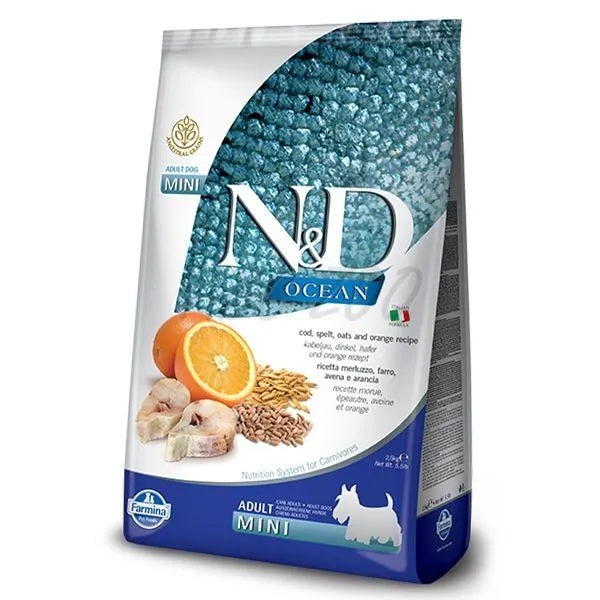 Hrana uscata caini Farmina N&D Ocean cu hering si portocala adult talie mica 2.5kg