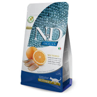 Hrana uscata pisici Farmina N&D Ocean cu hering si portocala pentru adult sterilizat 1.5kg
